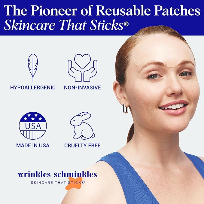 Wrinkles Schminkles Forehead Wrinkle Patches, 2-Pack, Reusable Hypoallergenic Silicone Smoothing Pads + Silicone Patch Cleanser 2 oz, Clean Silicone Patches Without Breaking Down The Adhesive-BrightBean Baby
