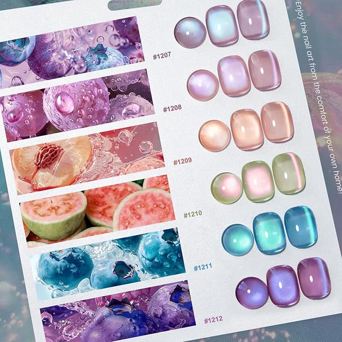 RARJSM Aurora Mermaid Cat Eye Gel Nail Polish Set 6pcs Reflective Pink Purple Green Blue Diamond Ceramic Glitter Glass Cateye Gelpolish with Magnet Stick 7.5ml Curing Requires Soak Off for Home Salon-BrightBean Baby