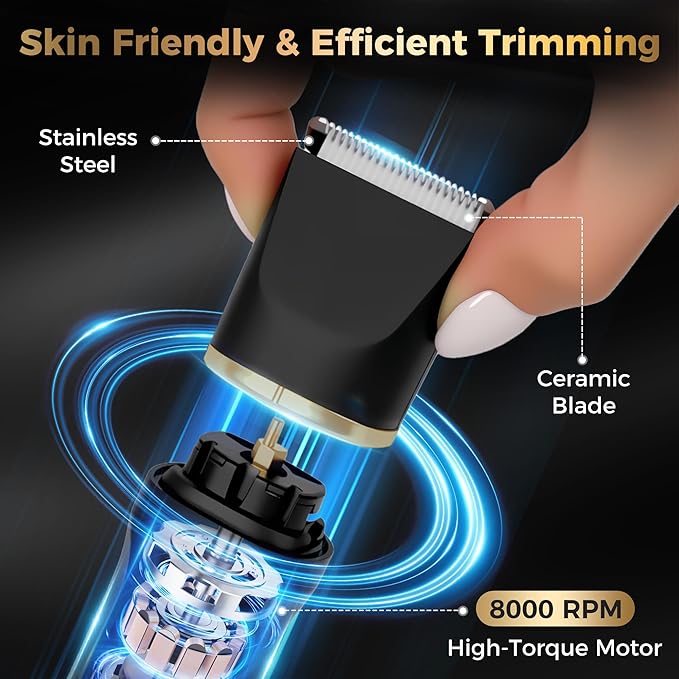 Bikini Trimmer for Women, 5-in-1 Waterproof Electric Razors for Women, Painless Pubic Hair Trimmer, Rechargeable Electric Shaver, Bikini Razor with Travel Case, Body Shaver & Face Nose Trimmer, Black-BrightBean Baby