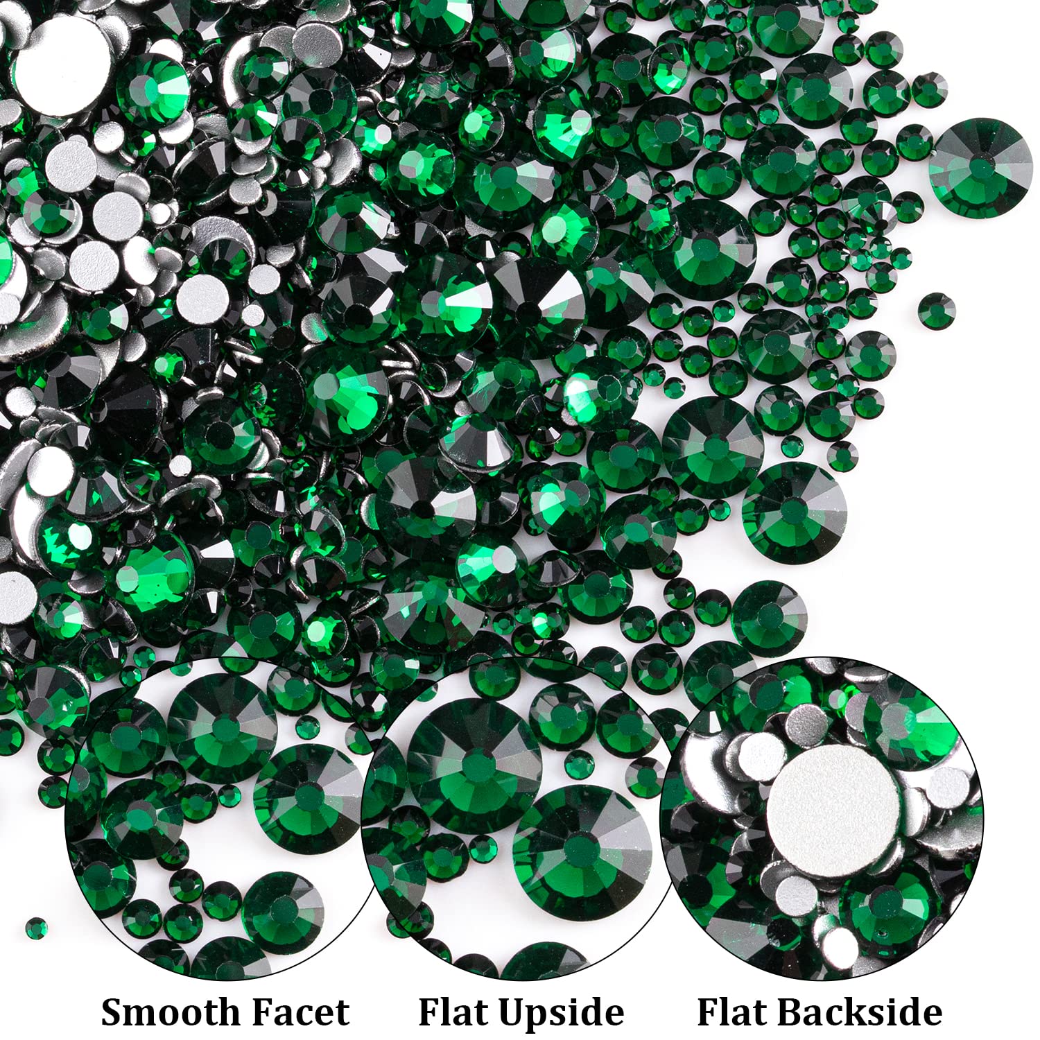 One Pack 2000 Pcs of Flatback Round Dark Green Rhinestones 6 Sizes (1.5-6 mm) with Nail Art Rhinestone Picker Pencil and Tweezers for DIY and Salon Use-BrightBean Baby