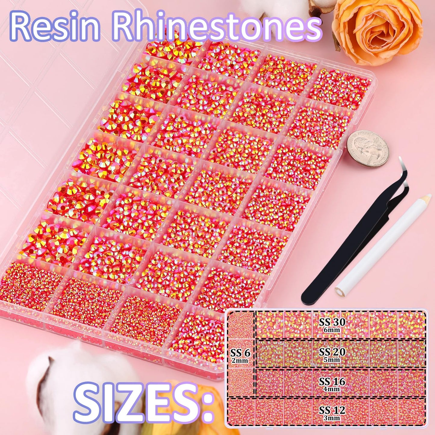 30000Pcs Resin Rhinestones for Bedazzling with Tweezers, Red AB Rhinestones for Crafting with B7000 Jewelry Glue for DIY Crafts Clothing Tumblers Shoes Fabric Nail Art-BrightBean Baby