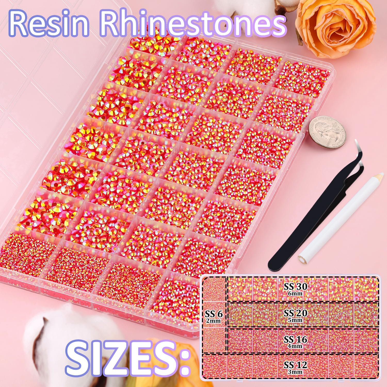 30000Pcs Resin Rhinestones for Bedazzling with Tweezers, Red AB Rhinestones for Crafting with B7000 Jewelry Glue for DIY Crafts Clothing Tumblers Shoes Fabric Nail Art-BrightBean Baby