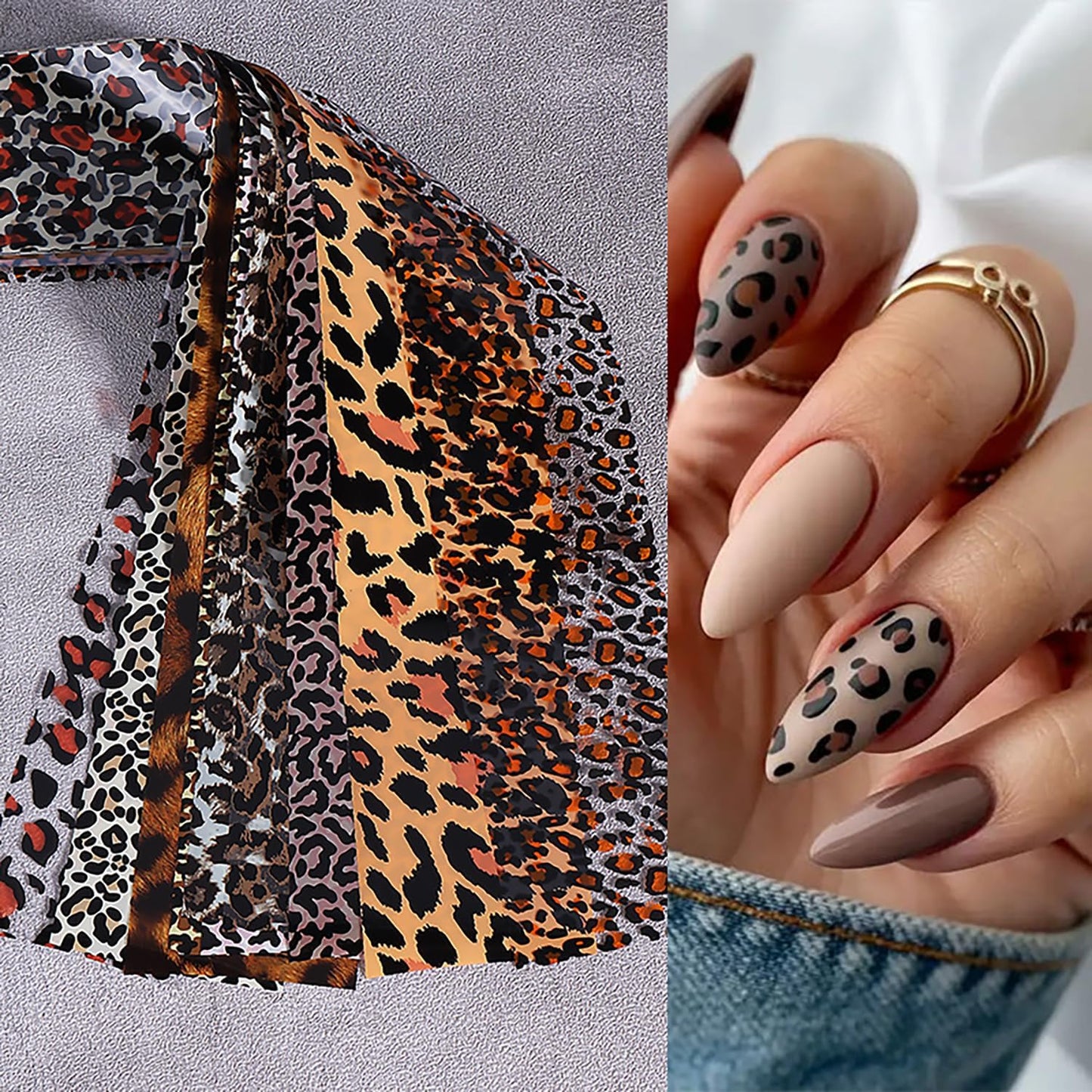 10 Rolls Leopard Print Nail Foil Transfer Stickers Autumn Winter Nails Decoration Self Adhesive Leopard Nail Foils Transfer Nail Art Animal Print Nails Supplies for Women DIY Manicure Accessories-BrightBean Baby