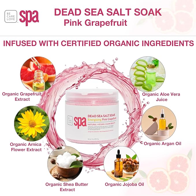 BCL SPA Dead Sea Salt Soak - bath salt with organic Pink Grapefruit, Shae Butter, Arnica, Aloe Vera juice, Chamomile, Argan oil & Jojoba oil skin exfoliator - Home/Professional use 16 fl oz-BrightBean Baby