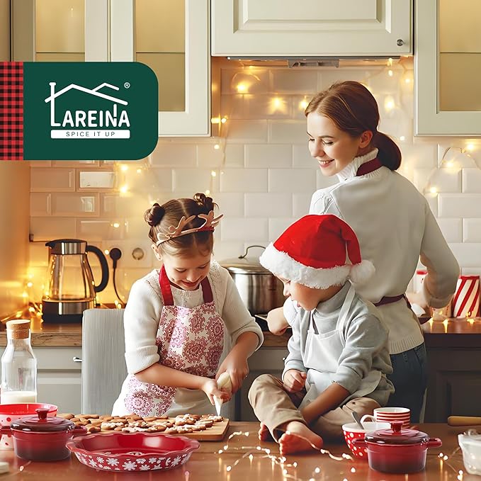 Lareina Ceramic Pie Pans for Baking, 9 Inches Pie Plate for Apple Pie, 36 Ounce Round Baking Dish, Set of 2, Thanksgiving day Gifts for Women, Red