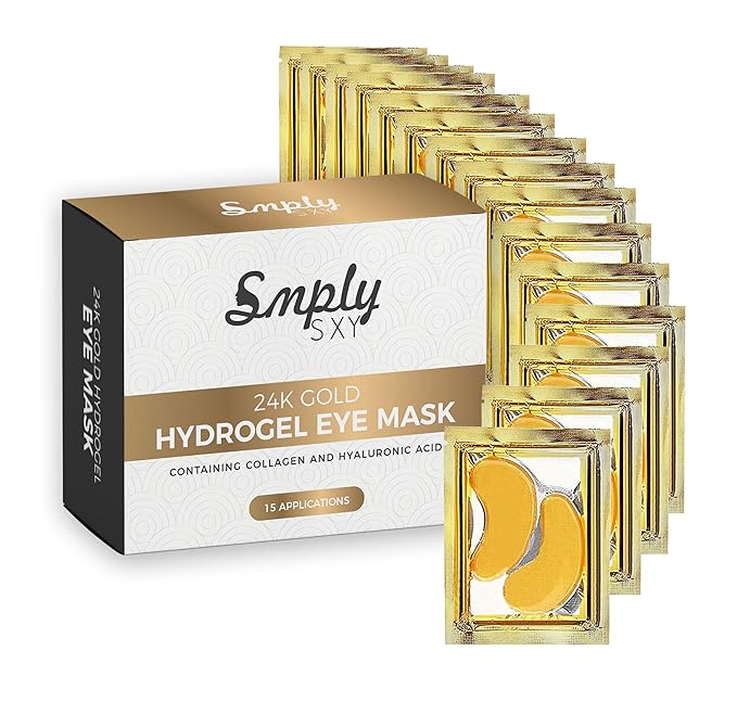 24k Gold Collagen Eye Mask: Hydrogel Under Eye Patches with Collagen & Hyaluronic Acid - Hydrating Under Eye Mask for Dark Circles, Puffy Eyes, & Under Eye Bags - Cooling Gel Treatment Pads - 15 Pairs-BrightBean Baby
