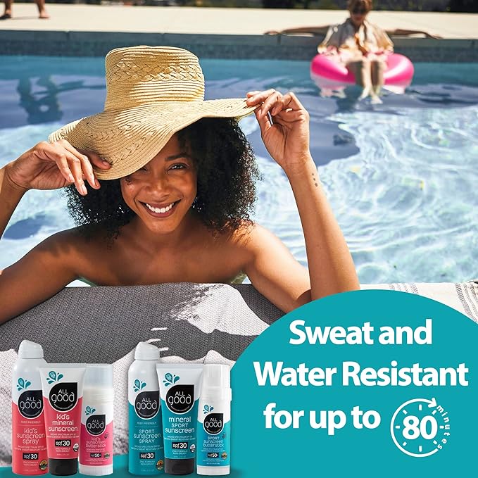 All Good Baby & Kids Mineral Sunscreen Butter Stick for Face, Nose, Ears - UVA/UVB Broad Spectrum SPF 50, Coral Reef Friendly, Water Resistant, Zinc Oxide, Coconut Oil, Vitamin E (2.75 oz)(3-Pack)-BrightBean Baby