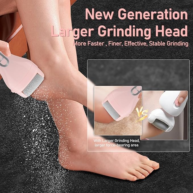 Callus Remover for Feet - with Larger Grinding Head, Electric Portable Pedicure Kit Foot File Callus Remover, Rechargeable Waterproof Foot File for Foot Care Deadskin Remover LCD Display-Pink-BrightBean Baby