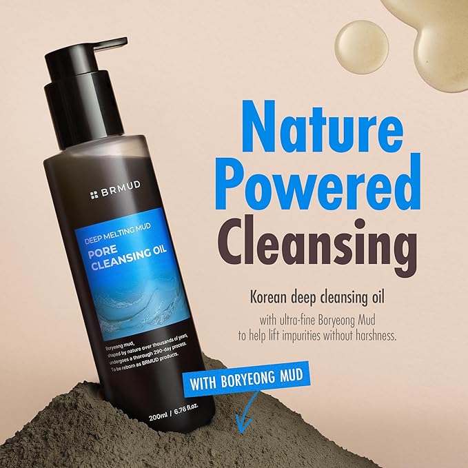 Deep Melting Mud Pore Cleansing Oil - Gentle Make Up Facial Oil Cleanser with Boryeong Mud, Sunflower Seed & 7 Fermented Oils - Vegan & Non-Comedogenic Korean Skincare (6.76 fl oz)-BrightBean Baby