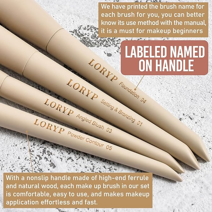 LORYP 18 Piece Makeup Brushes Set Labeled Face and Eye Brush Set Complete with Foundation, Concealer, Contour, Blending, Blush, Eyeshadow Brushes with Travel Holder Case-BrightBean Baby