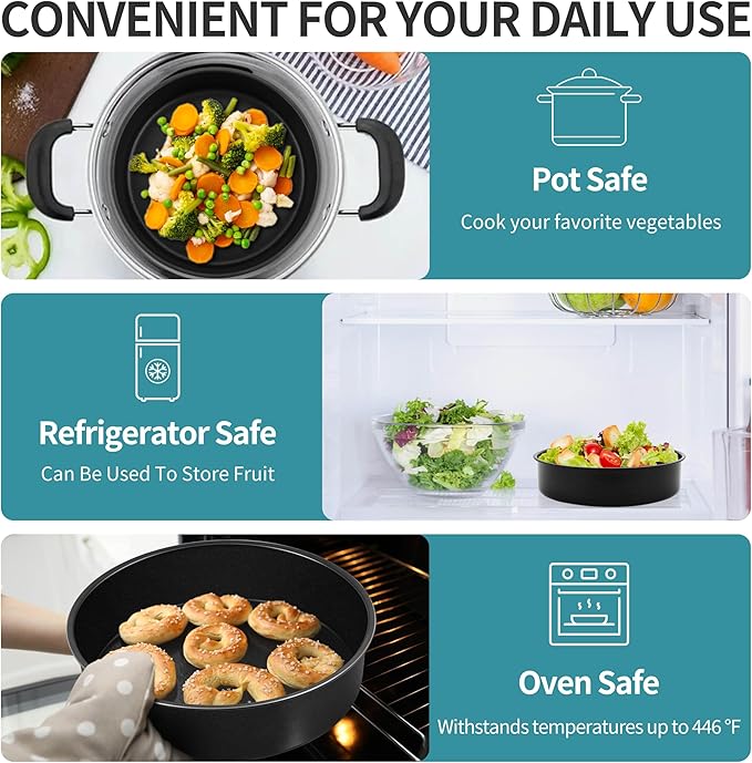 P&P CHEF 6/8/ 9.5 Inch Cake Pan Set of 3, Non-Stick Round Cake Pans Tins for Tier Smash Cakes, Baking Pans Set & Essential Bakeware, Stainless Steel Core & Leak-Proof