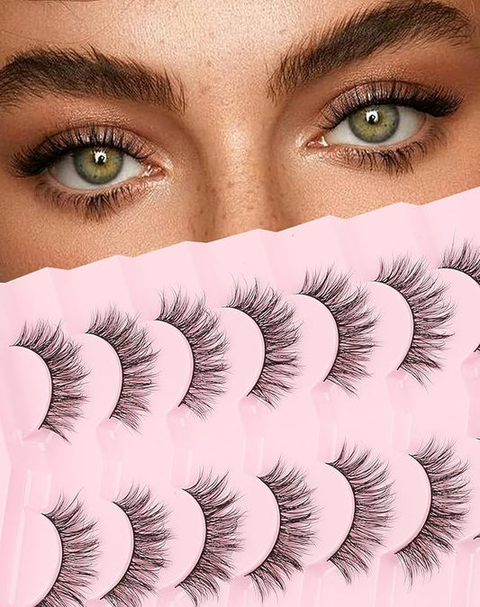 Lashes Natural Wispy Look Flared False Eyelashes Soft Strip Lash Fluffy Eyelash 7 Pairs D79-BrightBean Baby