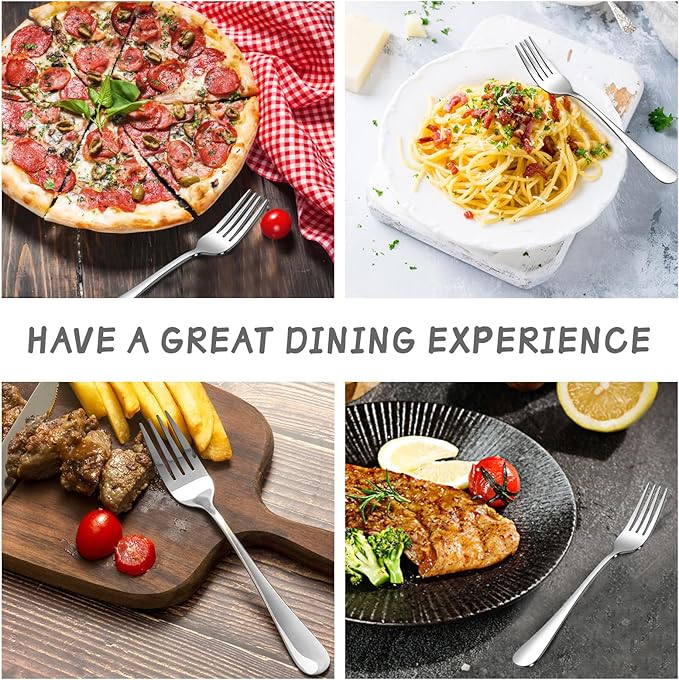 Forks and Spoons Set, 6PCS 6.7" Salad Forks and 6PCS 6.7" Soup Spoons, Stainless Steel Silverware set of 12, Mirror Polished & Dishwasher Safe