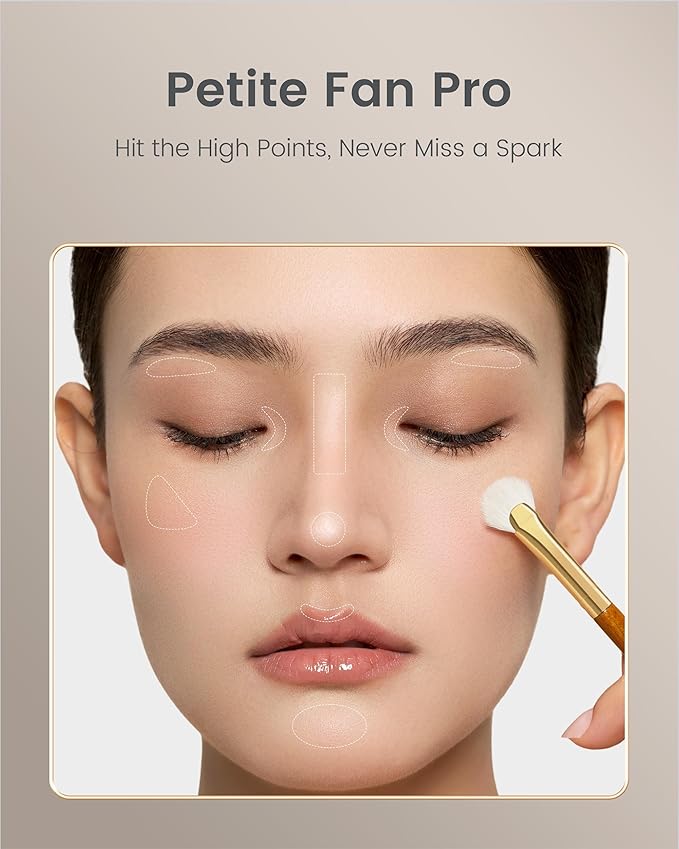 Desert Oak Series Mini Fan Brush - Ultra-Fine Goat Hair for Precision Highlighting, Flat Fan Shape Targets Cheekbones/Nose Bridge, Ebana Bubinga Handle & Brass Ferrule (CM 166)-BrightBean Baby