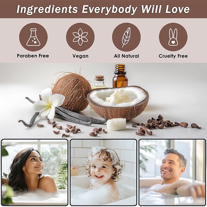 Bath Spa Gift Sets - Luxury Basket With Coconut & Vanilla - Spa Kit Includes Wash, Bubble Bath, Lotion, Bath Salts, Body Scrub, Shower Puff, Bathbombs, Soap in Wooden Basket-BrightBean Baby