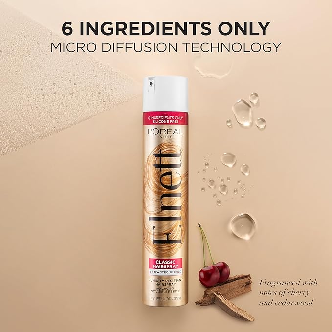 L'Oreal Paris Elnett Satin Extra Strong Hold Color Treated Classic Hairspray, 11 oz-BrightBean Baby