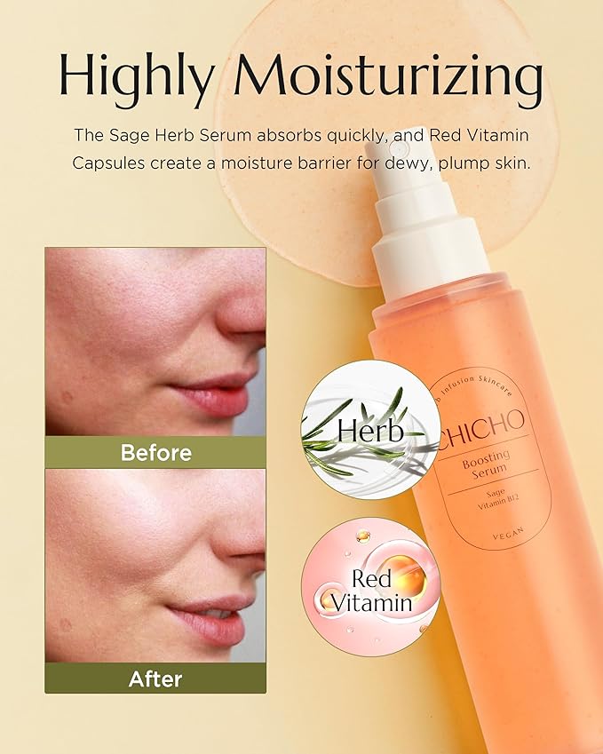 CHICHO Boosting Serum - Korean Face Spray Essnece with 88% Sage Leaf Water Vitamin B12 Niacinamide - Glow Skin Hydrating Sensitive Skin Vegan Clean Formula, 3.38 fl.oz.-BrightBean Baby