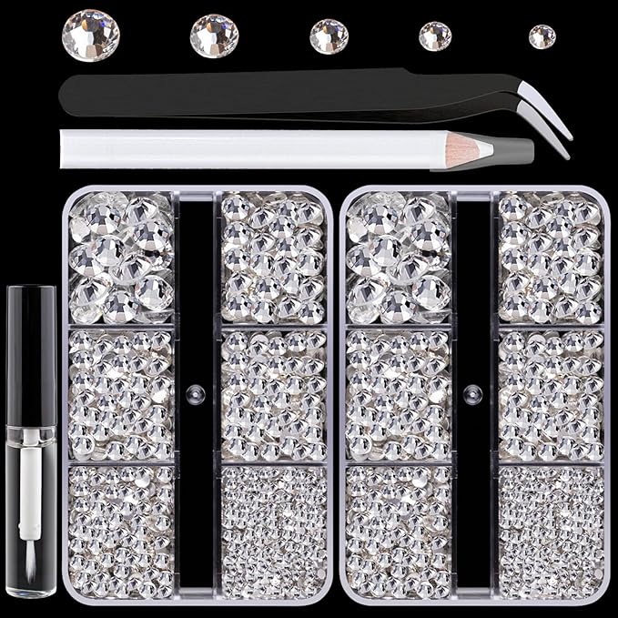 Colorful Face Gems for Makeup Set, Flatback Gorgeous Charming Clear Glass Gems with Picker Pencil, Makeup Glue, Tweezer for Eye Body Hair Make-up and Nail Art Deco-BrightBean Baby