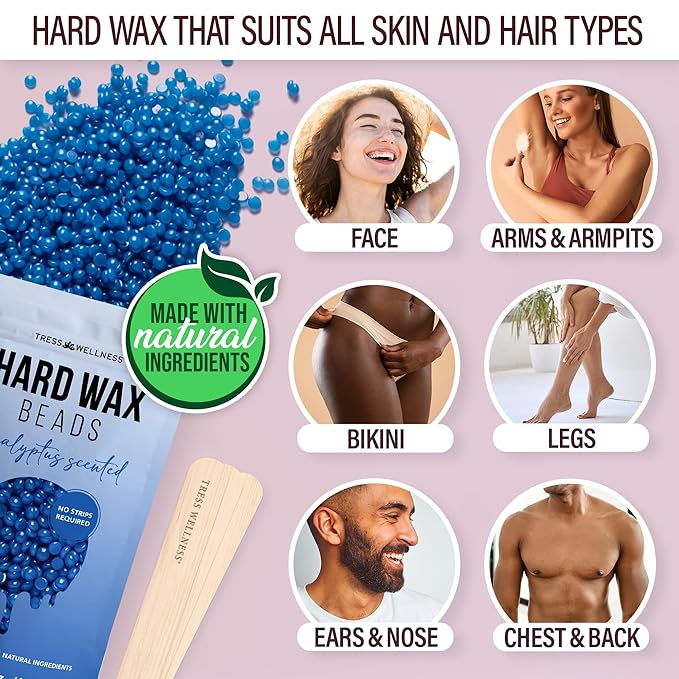 Tress Wellness Waxing Kit for Sensitive Skin – Safe for Face & Skin, Prep & Aftercare Spray, Easy to Use – At-Home Kit for Face, Bikini, Brazilian & Full Body - Digital Display, Pink-BrightBean Baby