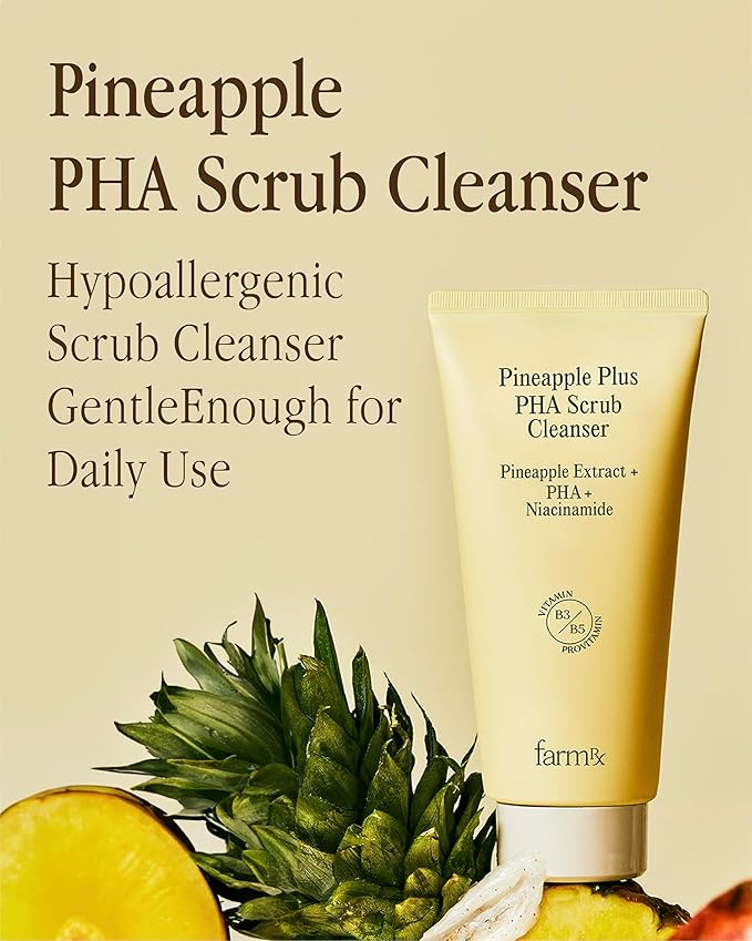 Farm Rx Pineapple Plus PHA Scrub Cleanser (6.7fl oz) - Gently Exfoliating Face Wash for Smooth, Bright Skin. Korean Skin Care. PHA, Niacinamide, Panthenol.-BrightBean Baby