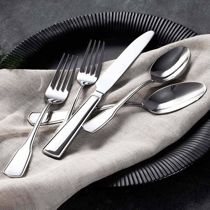 KINGSTONE 40-Piece Silverware Set, 18/10 Stainless Steel Flatware Set for 8, Tableware Cutlery Set, Utensil Sets for Home Restaurant, Mirror Finish, Dishwasher Safe