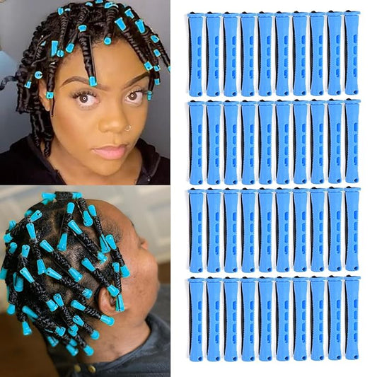 40pcs Perm Rods Set for Natural Hair Blue Plastic Cold Wave Rods Hair Curling Rollers with Steel Pintail Comb Rat Tail DIY Hairdressing Tools（40pcs Blue）-BrightBean Baby