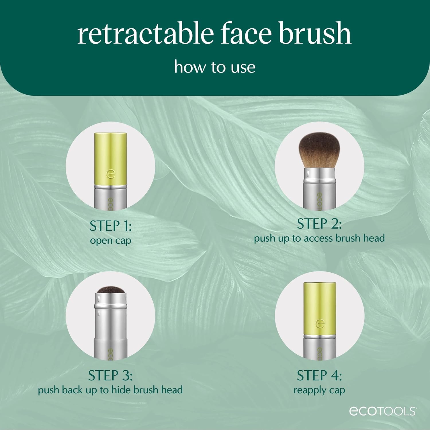 EcoTools Retractable Face Makeup Brush, Kabuki Brush for Foundation, Blush, Bronzer, & Powder, Travel Friendly & Perfect for On The Go, Eco Friendly, Synthetic & Cruelty Free Bristles, 1 Count-BrightBean Baby