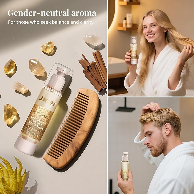 Leave-In Hair Oil with Sandalwood & Bergamot – Natural Essential Oil Aroma, Lightweight Frizz Control & Shine Enhancer for Dry or Damaged Hair – No-Rinse Oil, 3.4 fl oz (100ml)-BrightBean Baby