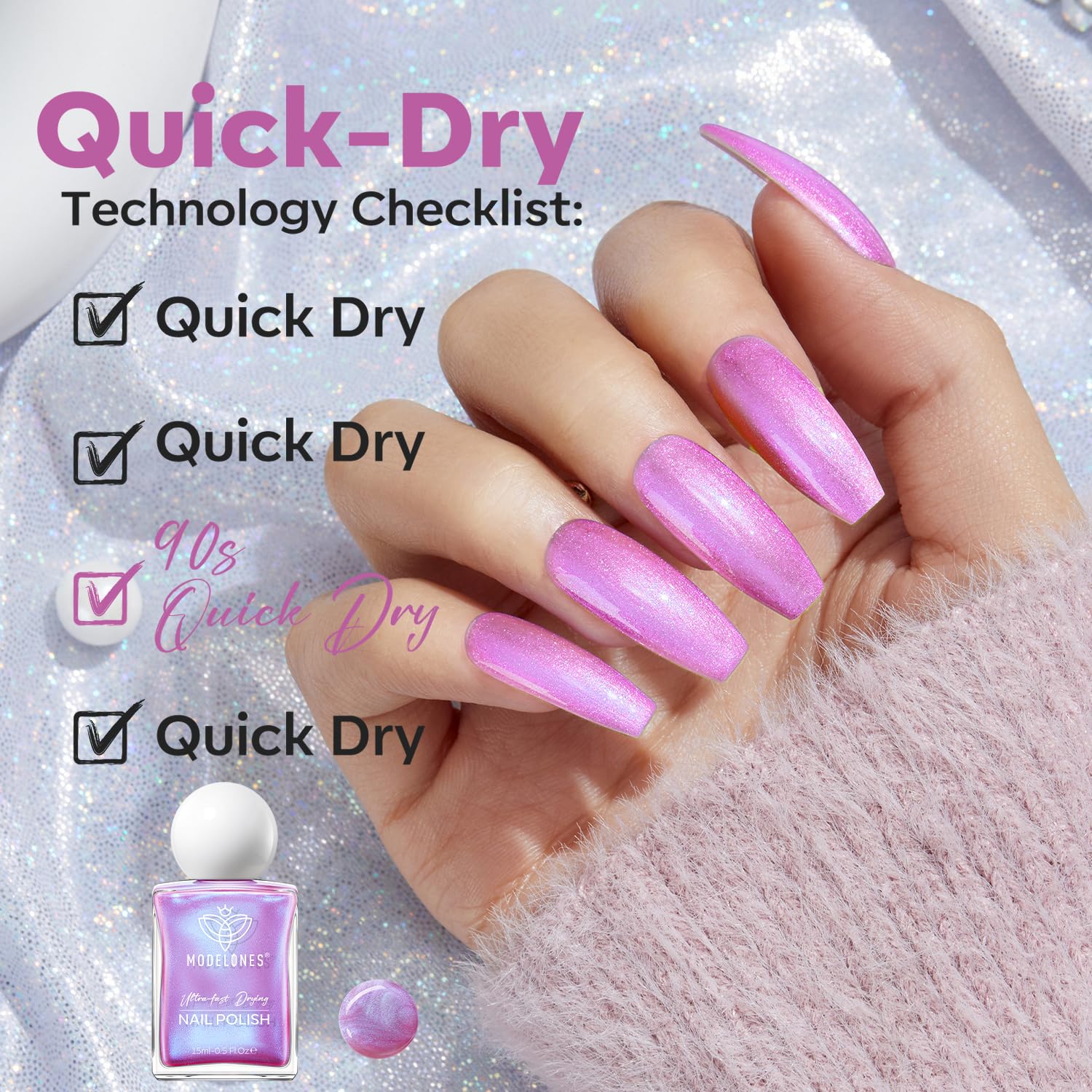 modelones Chrome Purple Nail Polish, 15 ml Quick Dry Nail Polish Mermaid Iridescent Shimmer Pearl Purple Nail Lacquer Long Last Shine Nail Art DIY Home Manicure Gift for Women Girls 0.5 Fl Oz-BrightBean Baby