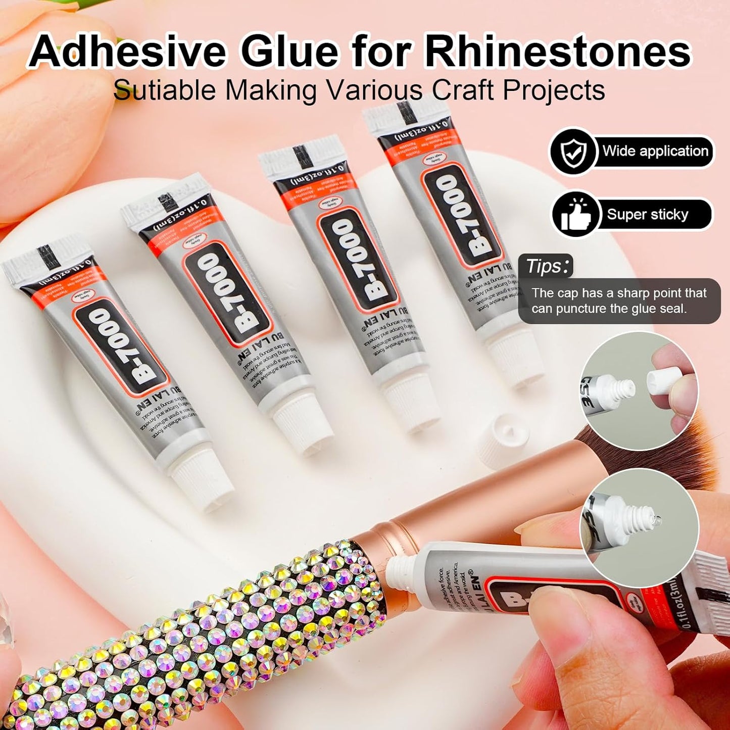 Canvalite 25000PCS Resin Jelly Rhinestones for Crafting, Black Flatback Gems, Bedazzling Crystal with 5x2.5g B7000 Jewelry Glue and Tweezers Dotting Pen for DIY Crafts Clothing Shoes Nail Art-BrightBean Baby