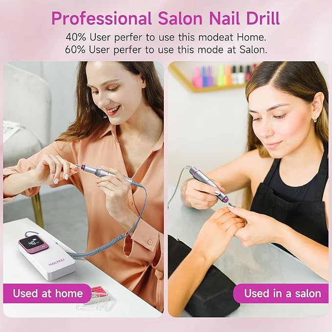 Electric Nail Drill Professional, Portable Nail File for Acrylic Gel Nails, Cordless Rechargeable Ultra Power Nail Drill Kit 40000RPM, HMC320 Salon-Grade Efile Nail Machine (White)-BrightBean Baby