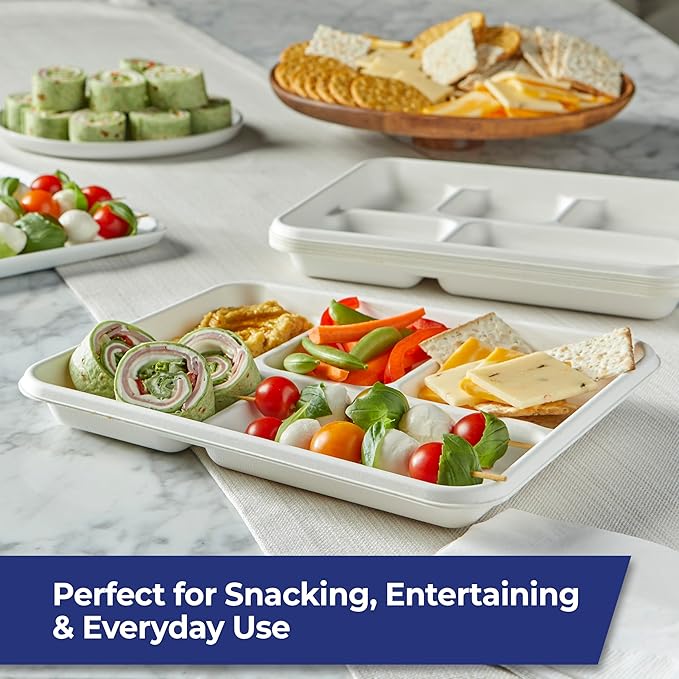 Hefty ECOSAVE Compostable 5-Compartment Paper Trays, 12 Count