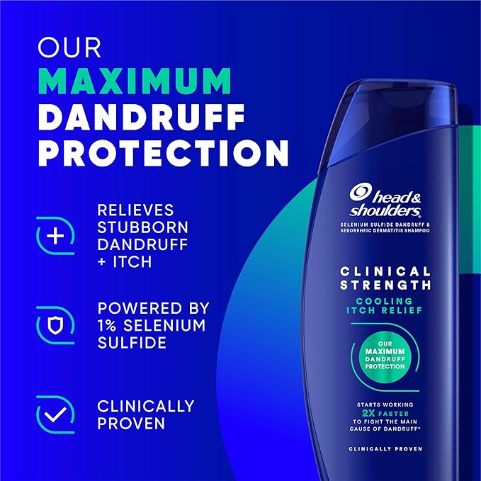 Head & Shoulders Clinical Strength Dandruff Shampoo, Selenium Sulfide Dandruff Defense, Intensive Itch Relief, Seborrheic Dermatitis Relief, Cooling Menthol, 13.5 Fl Oz Each, 2 Pack-BrightBean Baby