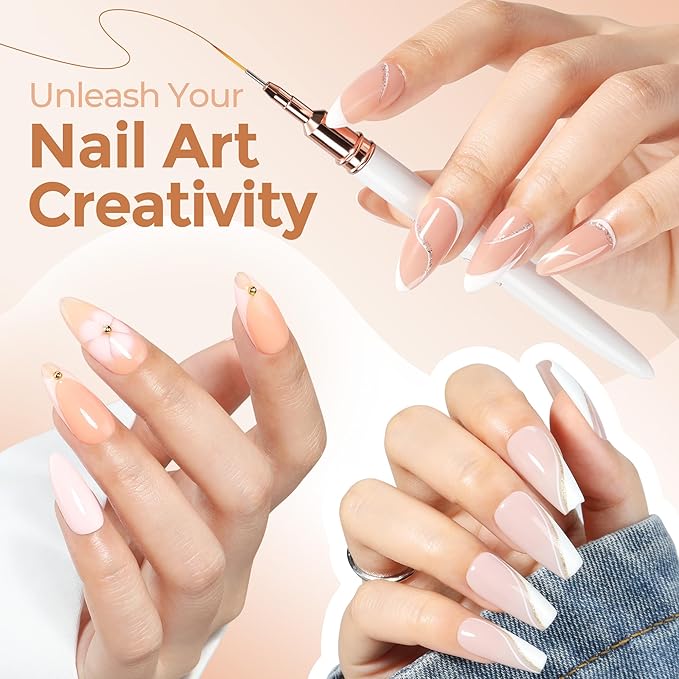 UNA GELLA Nail Art Brushes Metallic, Liner Pens Set For Nail Art Gel Polish, 5Pcs White Color, Detail Nail Art Design Painting Brush Set For Nails Gel Fine Drawing Nail Tools, Sizes 7/9/11/15/25mm-BrightBean Baby