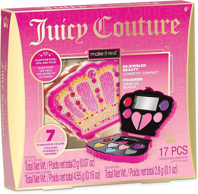 Make It Real: Juicy Couture Bejeweled Beauty Cosmetic Compact - Glam for Eyes, Lips & Face, Crown Shaped Makeup Case, Girls & Kids Ages 6+-BrightBean Baby