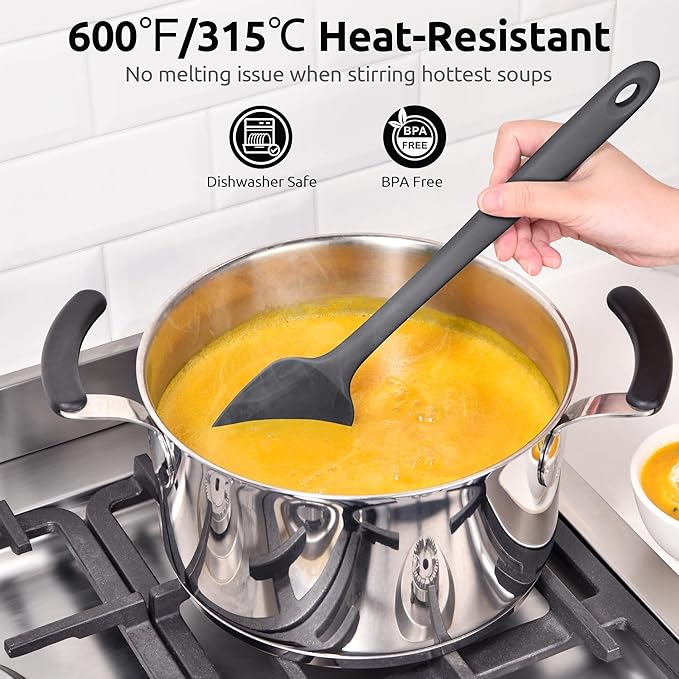 U-Taste Extra-Long 600ºF Heat Resistant Spatula Spoon: 14" Silicone Spoonula Cooking Utensils for Kitchen Use, Non-Stick Scoop Scraper with Soft Edge & Firm Core for Baking, Mixing, Serving (Black)