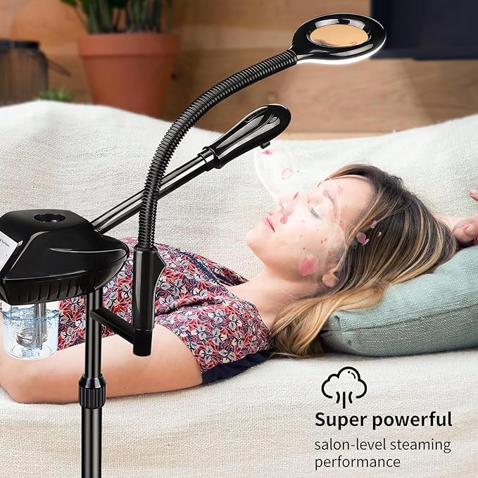 Facial Steamer for Ozone Humidifier Atomizer Attach 5× Magnifier and Light, Professional Face Steamer Clean Skin Firming Pores and Moisturizing Suitable for a Beauty, Spa, at Home-BrightBean Baby