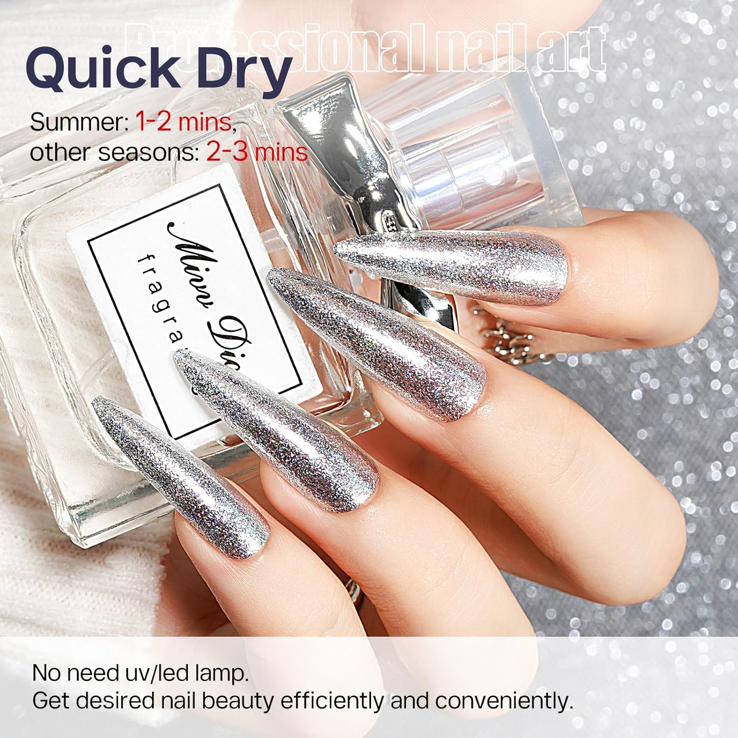 MIZHSE Quick Dry Glitter Silver Nail Polish, Classic Nail Polish Air Dry Fast, 15ml High Glossy Sparkly Shiny Shimmery Nail Art Salon Manicure Home-BrightBean Baby