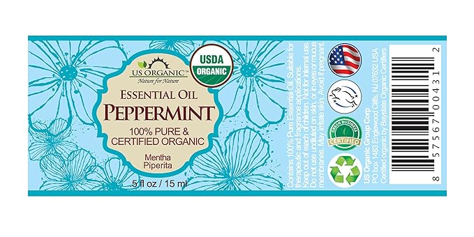US Organic 100% Pure Peppermint Essential Oil - USDA Certified Organic - 15 ml Pack of 2 - w/Improved caps and droppers (More Size Variations Available)-BrightBean Baby