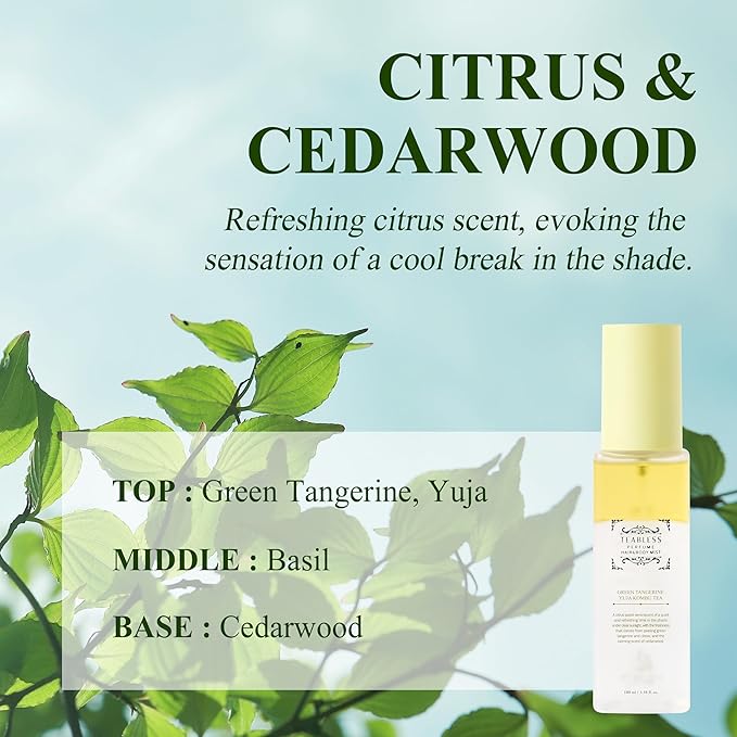 Green Tangerine Yuja Kombu Tea Perfume Hair & Body Mist, Hair & Body Perfume Spray for Dry Skin, Moisture Balance, Soothing, Nourishing, Long-Lasting Fragrance, Citrus Woody Scent-BrightBean Baby