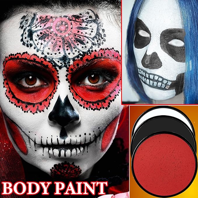 3 Pcs Halloween Face Paint Special Effects Makeup Kit,Water-based Black White Red Face Body Paint,Clown Cosplay SFX Joker Zombie White Makeup Professional Face Painting Kit for Adult-BrightBean Baby