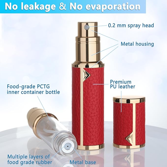 Refillable Travel Perfume Atomizer Bottle - 5ml Luxury Pocket Perfume Dispenser Pump, Travel Perfume Atomiser, Cologne Dispenser, Portable Size Sprayer Bottle for Traveling (Red)-BrightBean Baby
