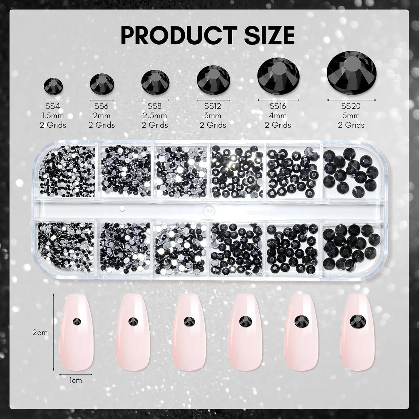 Makartt, 1110 Pcs Rhinestones Set, Black, Round, Multi-Size, Glass or Crystal, for DIY Crafts, Nail Art Supplies Accessories, Christmas Gift-BrightBean Baby