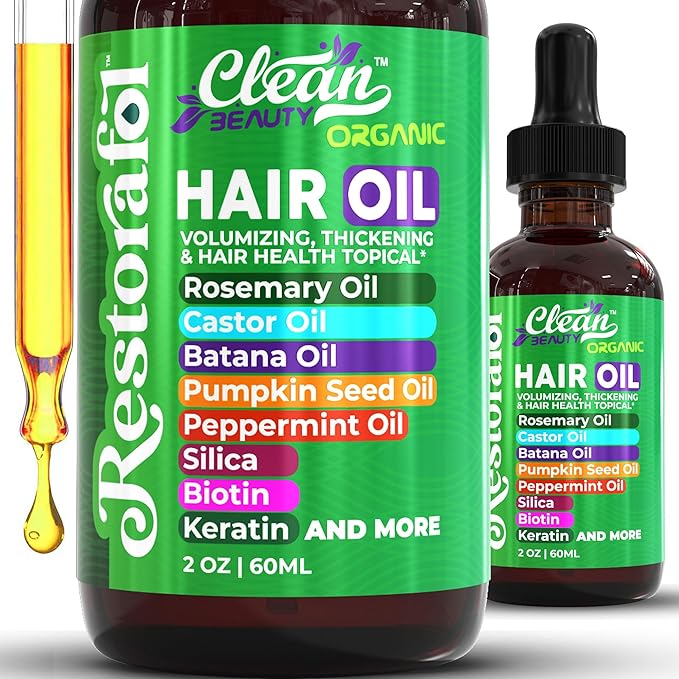 Clean Beauty Rosemary Hair Oil For Growth with Castor Oil Batana Oil Pumpkin Seed Oil Peppermint Oil Silica Biotin Collagen Keratin Saw Palmetto Horsetail Tea Tree Vit E Aloe Vera Jojoba (1 Pack)-BrightBean Baby