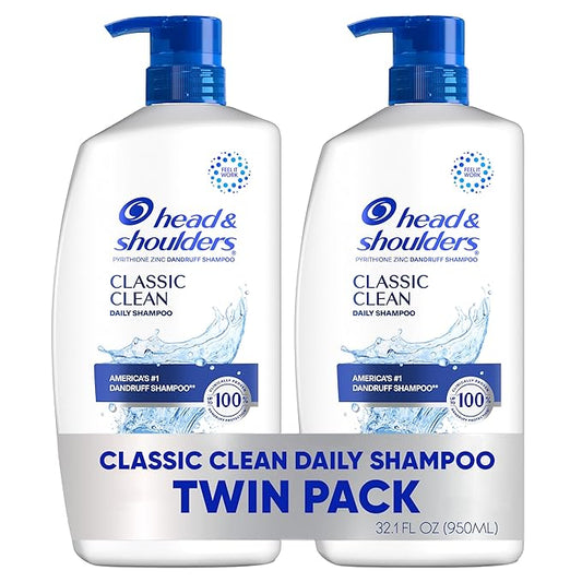 Head & Shoulders Classic Clean Dandruff Shampoo Twin Pack, Anti-Dandruff Daily Use, Paraben-Free, Color-Safe, 32.1 Fl Oz Each (Set of 2)-BrightBean Baby