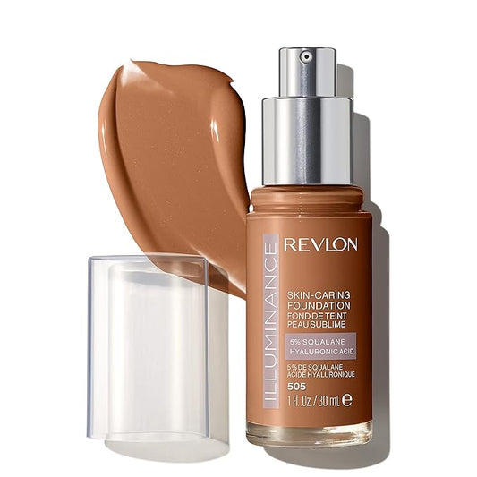 Revlon Illuminance Skin-Caring Liquid Foundation, Hyaluronic Acid, Hydrating and Nourishing Formula with Medium Coverage, 505 Rich Sand (Pack of 1)-BrightBean Baby