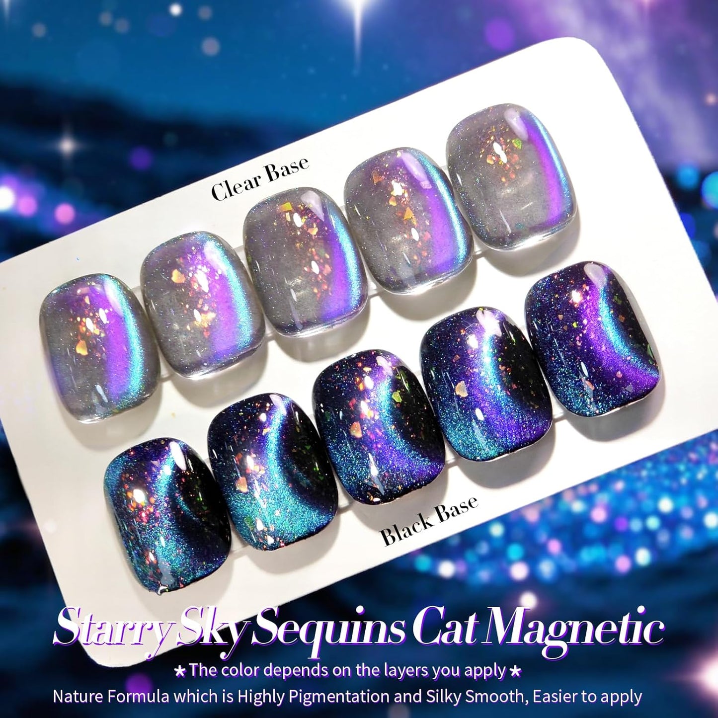 Born Pretty Cat Magnetic Eye Gel Nail Polish, Blue Starry Sky Glitter Cat Magnetic Gel Nail Polish, Holographic Magnetic Nail Polish for Nail Art Manicure Salon DIY at Home 15ML-BrightBean Baby