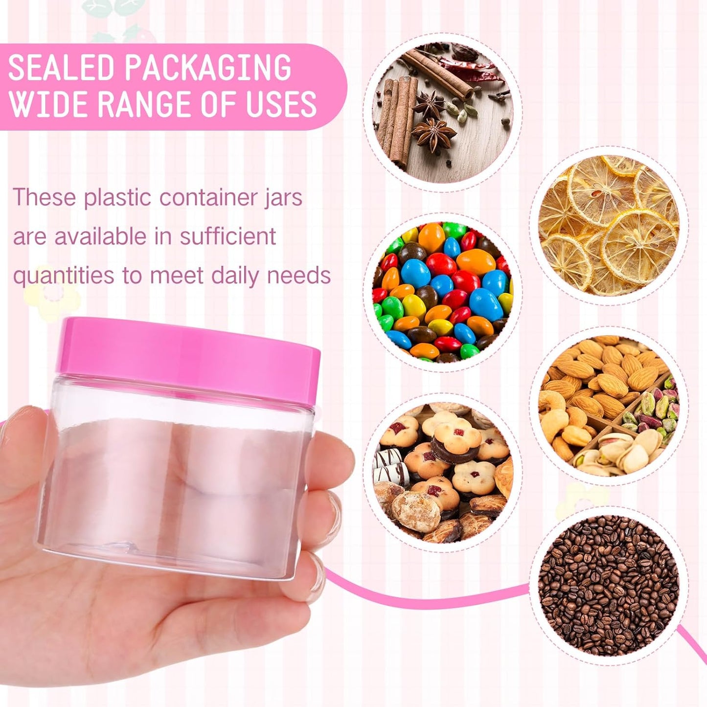 SATINIOR 100 Pcs Plastic Jars with Lids Small Containers Lids Wide Mouth Small Plastic Containers for Lotion Cream Rhinestones Body Butters Travel Storage(6 oz, Pink)-BrightBean Baby