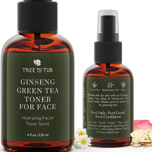 Deep Calming Toner Spray for Sensitive Skin by Tree To Tub—pH 5.5 Balanced, Face Priming and Hydrating with Hyaluronic Acid, Organic Witch Hazel, Rose Water, Ginseng, Green Tea, 4 oz-BrightBean Baby