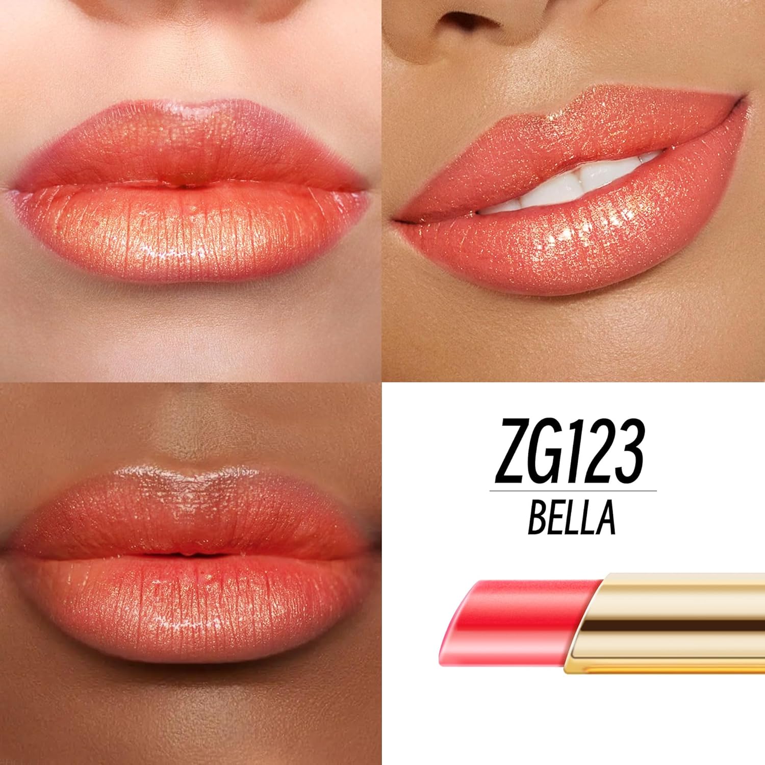 Orange Red Lipstick Moisturizing for Women Shimmer Tinted Lip Balm Hydrating Nourishing Lip Gloss Vegan& Cruelty Free Lip Makeup, ZG123 Bella-BrightBean Baby